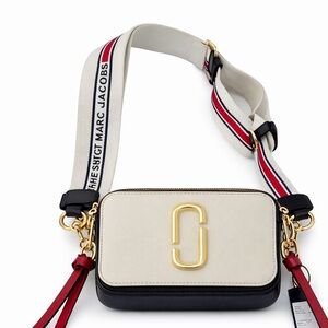 Marc Jacobs Navy, Red and White Camera Crossbody Bag with Gold Accents